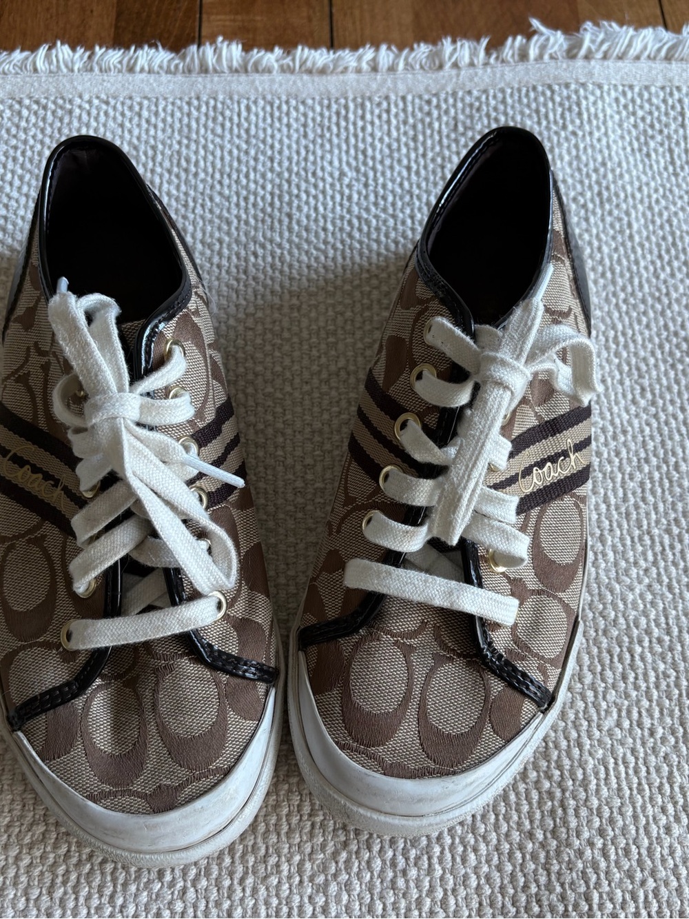 Coach Women’s Folly Logo C Canvas  Sneakers in Brown White  White Size 6.5